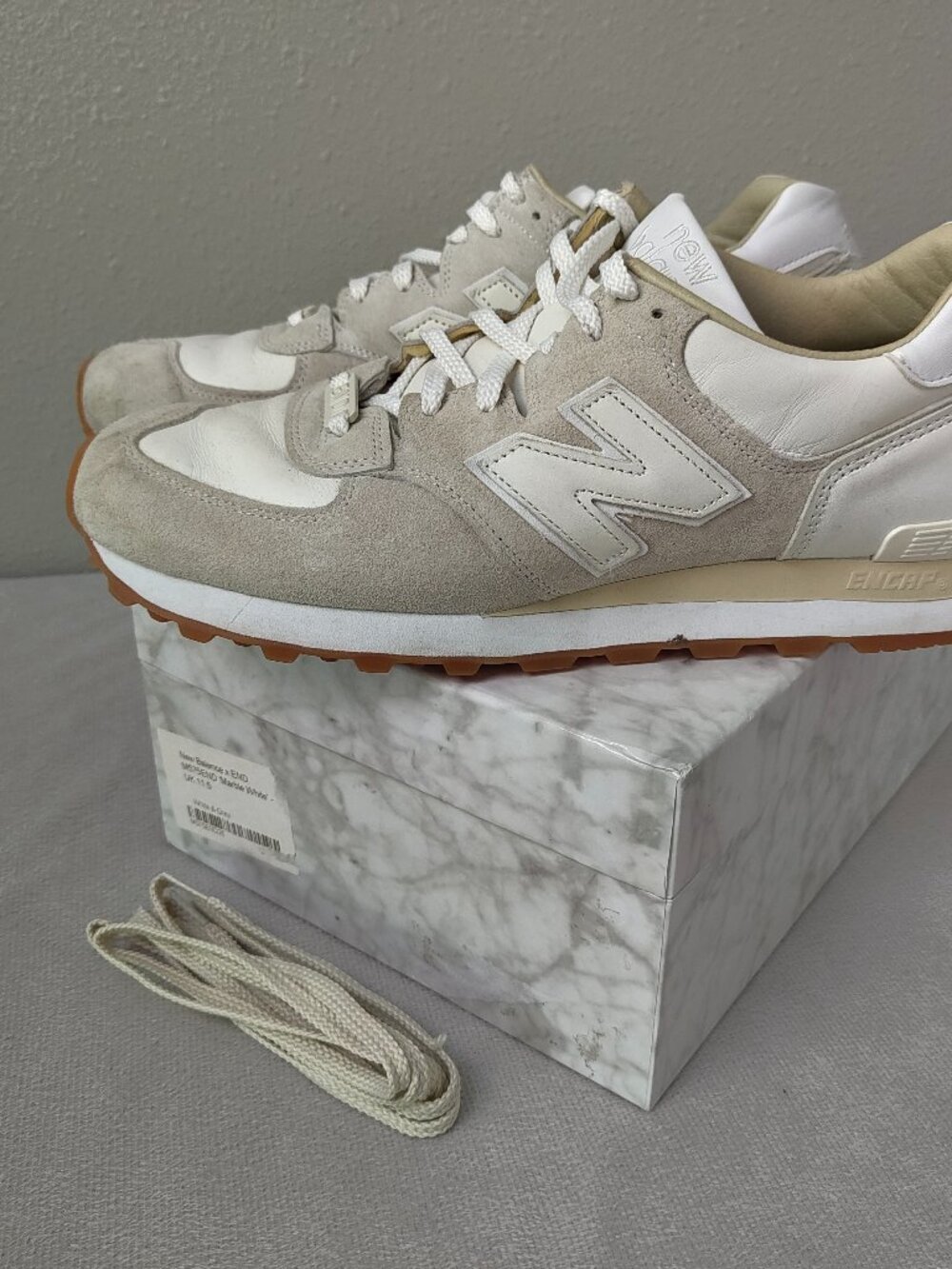 Size 12 - New Balance x END. 575 Marble White Men's Sneakers M575END White/Grey